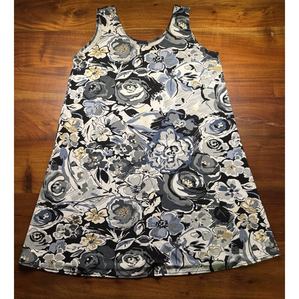 Jostar Dress XL Women Tank Slinky Travel Knit A-Line Floral Blue Gray Sleeveless